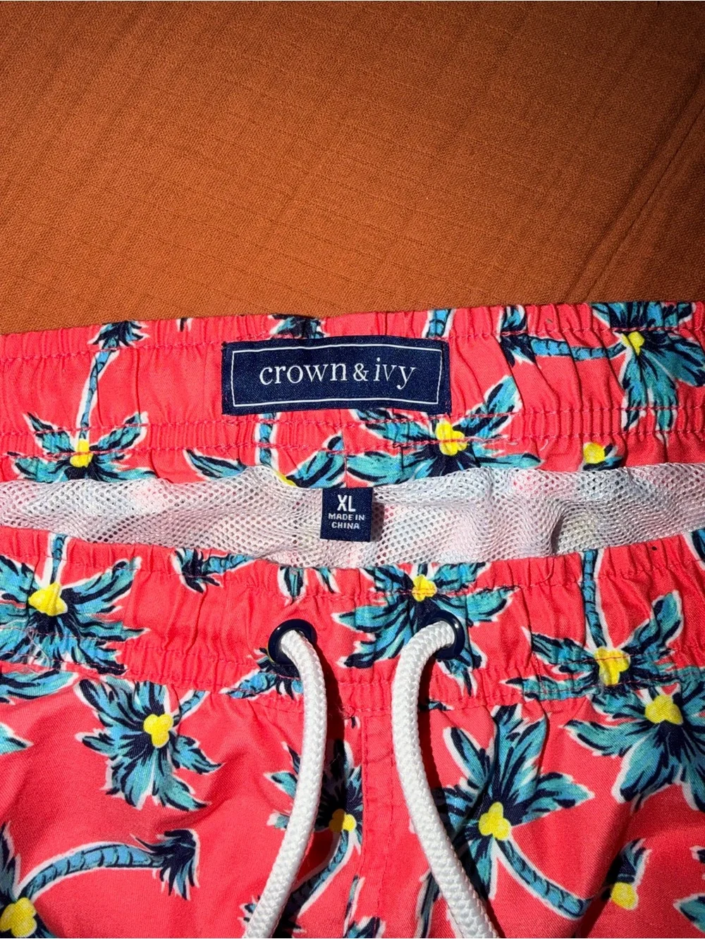 crown & ivy Coral Floral Palm Swim Shorts